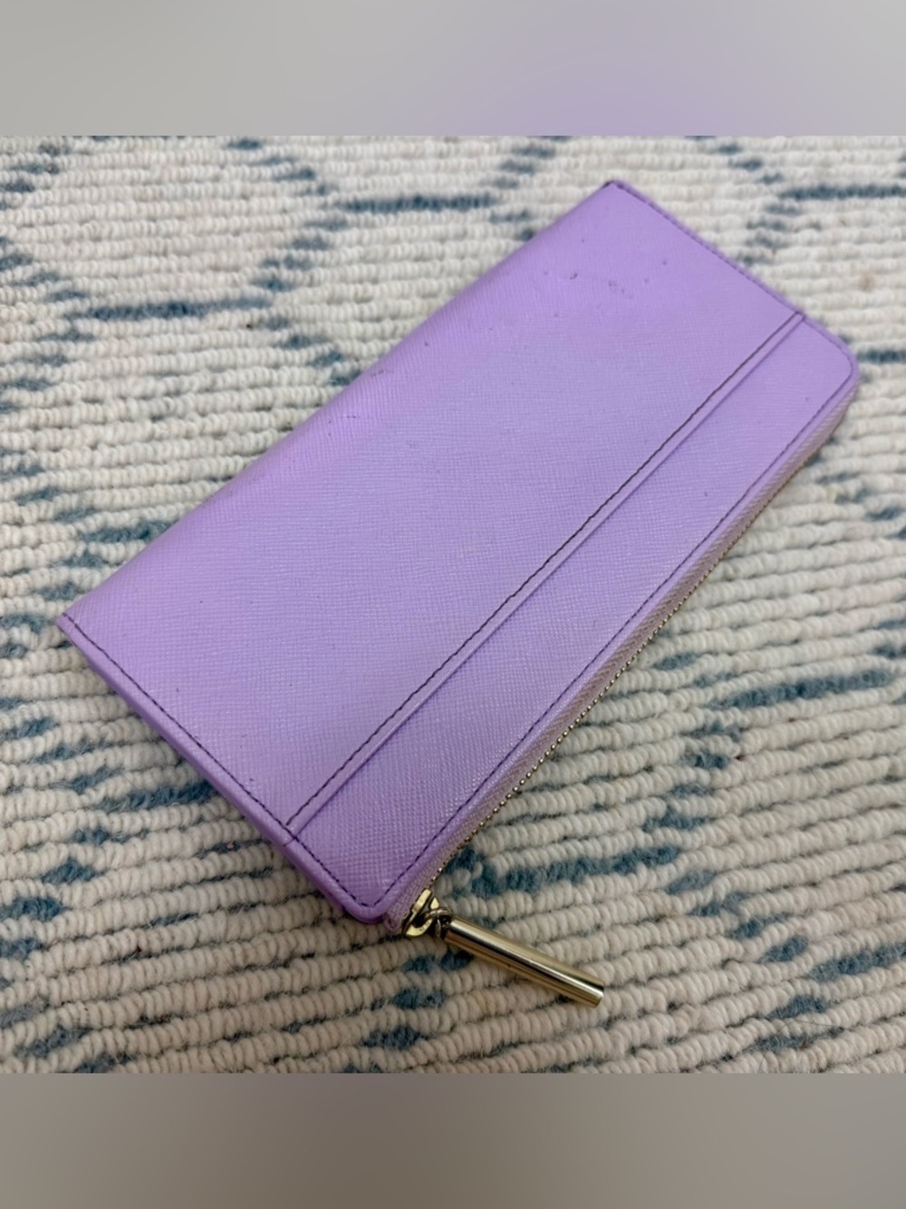 LANVIN En Bleu Lavender Floral Print Leather L-Shaped Zip Long Wallet/Clutch - Picture 9 of 16